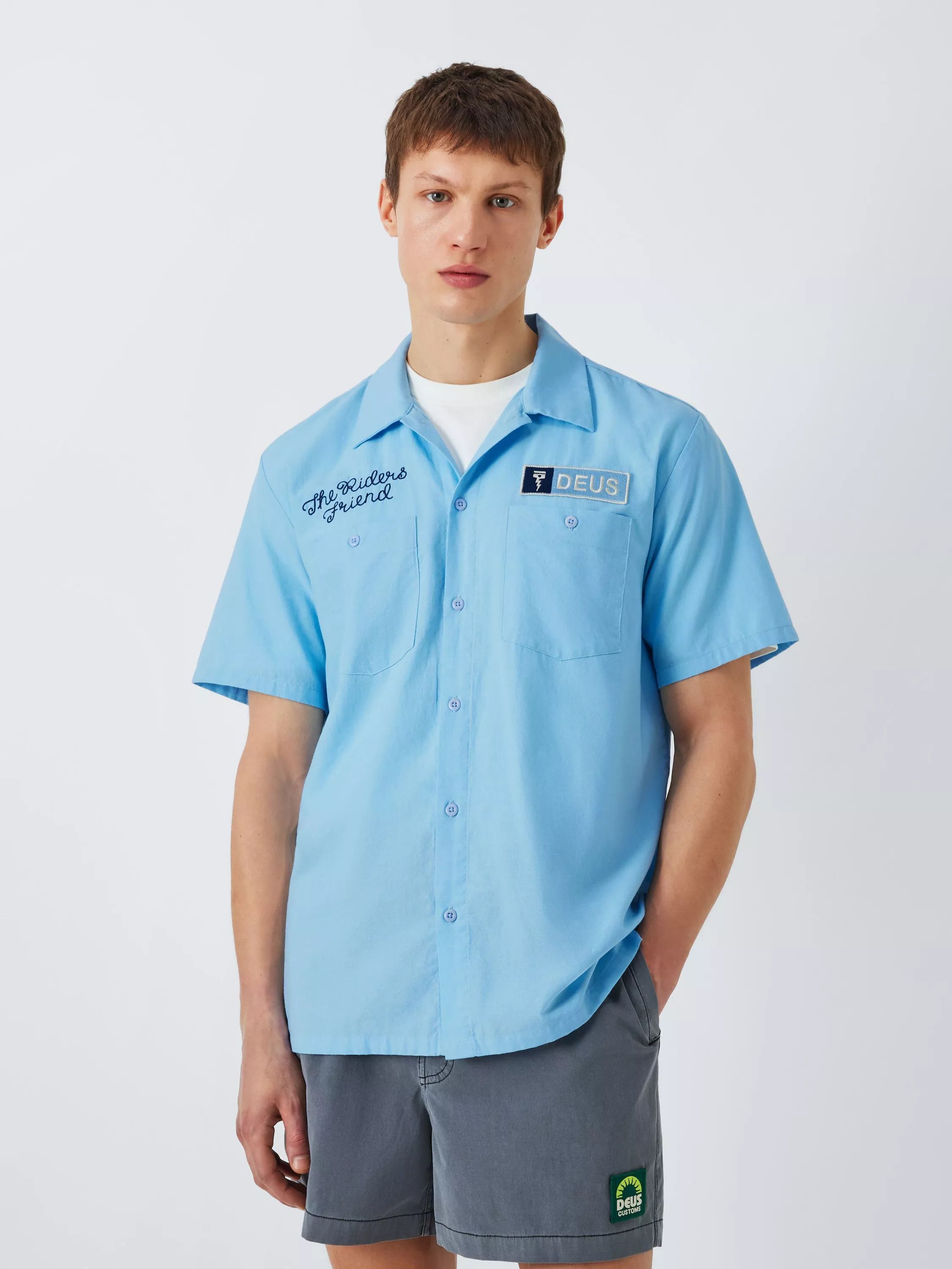 코튼 블렌드 레귤러 핏 플레인 로고 셔츠 스카이 블루 Forecourt Cotton Blend Regular Fit Plain Logo Shirt, Sky Blue 113221628