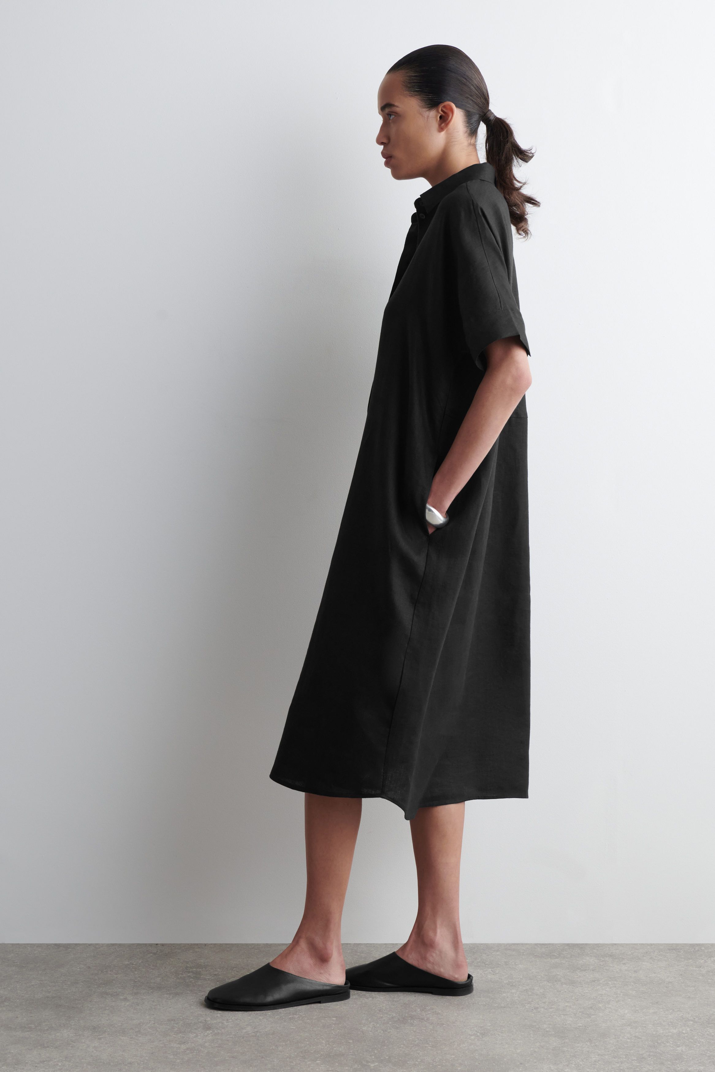 린넨 미디 셔츠 드레스 LINEN MIDI SHIRT DRESS 1294880001