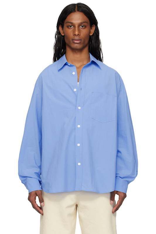 블루 백 로고 셔츠 Blue 'Solid' Back Logo Applique Shirt 17358951