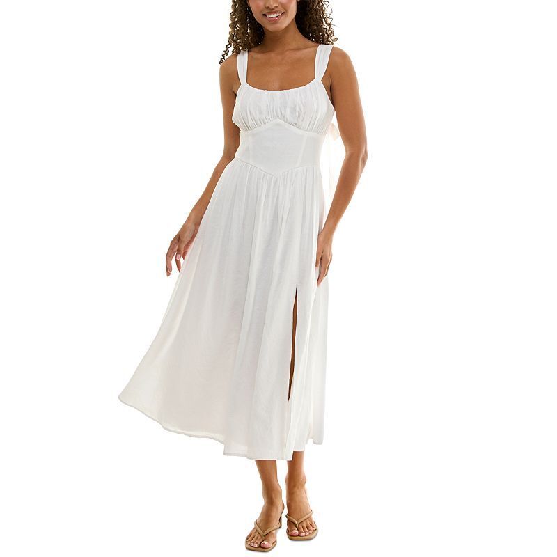 엠마 민소매 미디 드레스 Juniors' Emma Drop-Waist Bow-Back Sleeveless Midi Dress 21045881 White