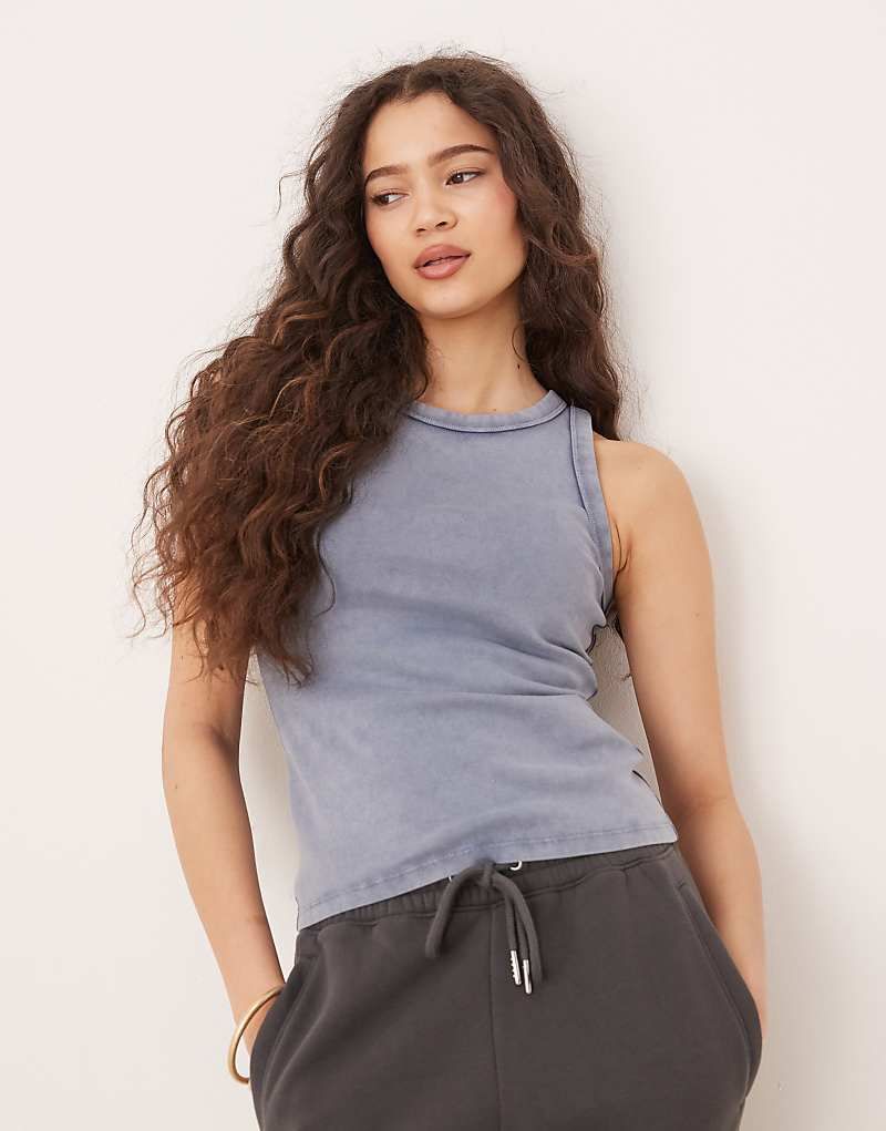 블루 Geripptes Vintage-Tanktop in verwaschenem Blau mit Rundhalsausschnitt 207874365Verwaschenes Blau
