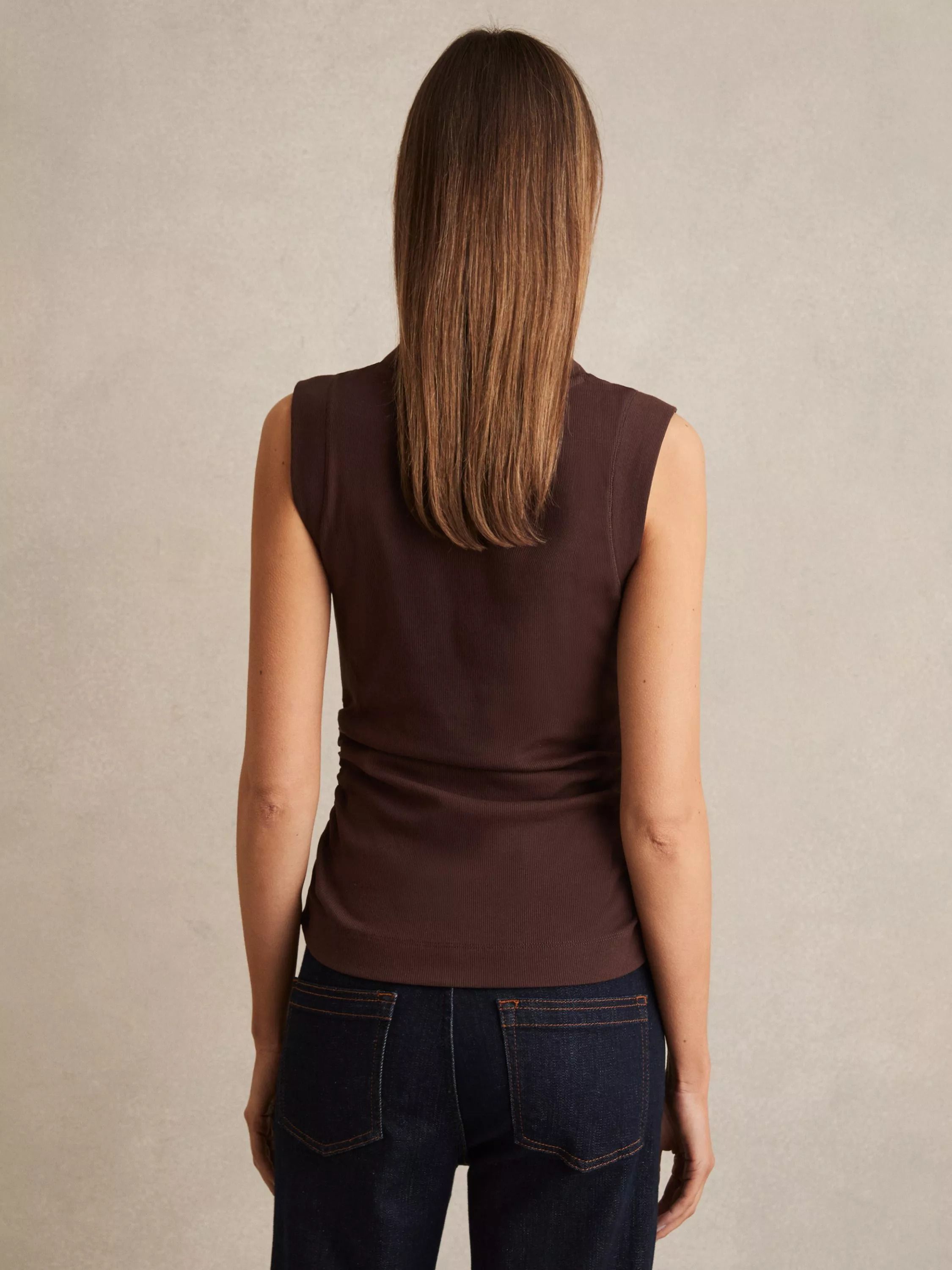 코튼 블렌드 민소매 탑 초콜릿 Trudy Cotton Blend Sleeveless Ruched Top, Chocolate 113593988