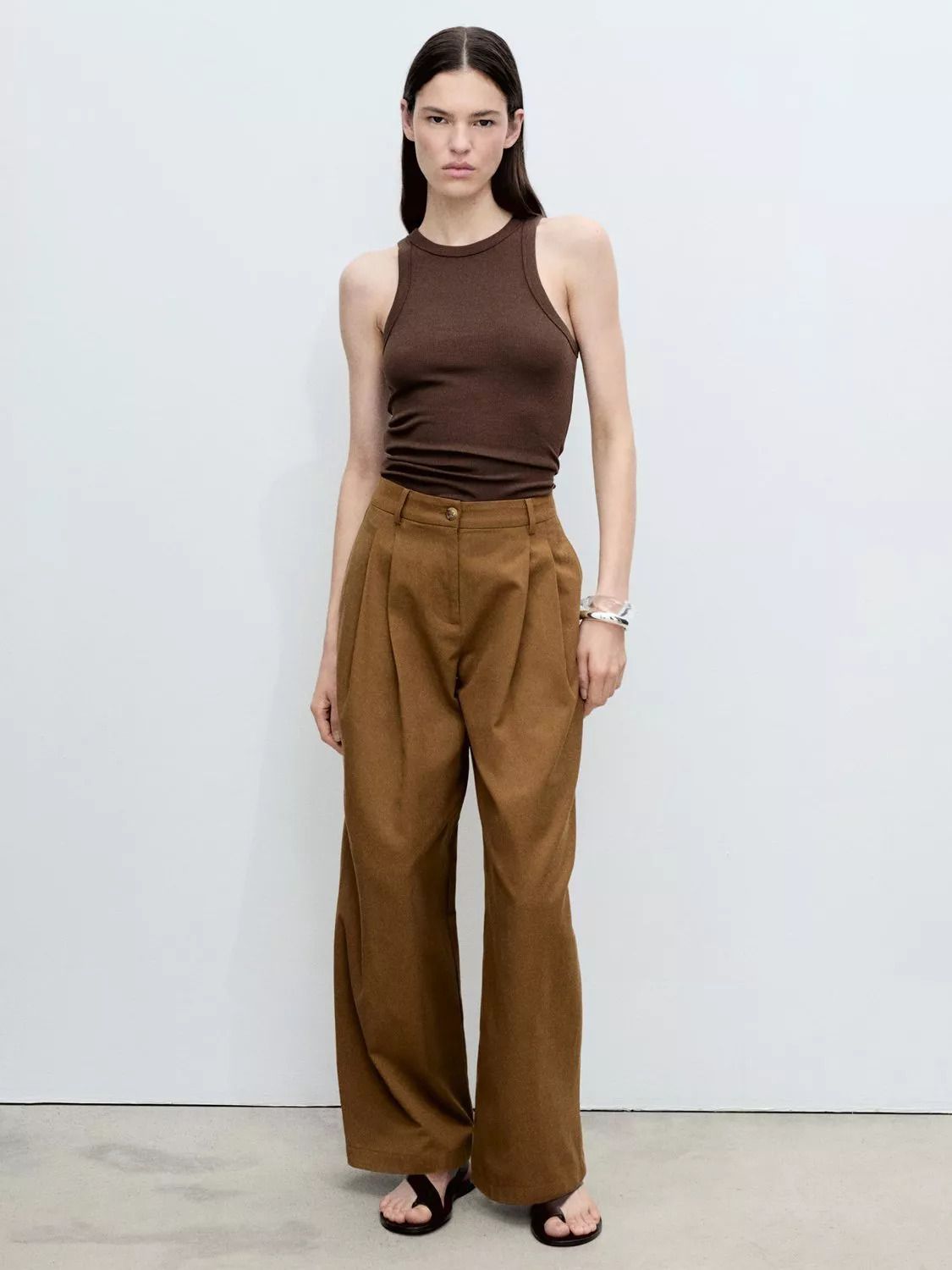 코튼 블렌드 민소매 탱크 탑 브라운 Boni Cotton Blend Sleeveless Tank Top, Brown 113497382