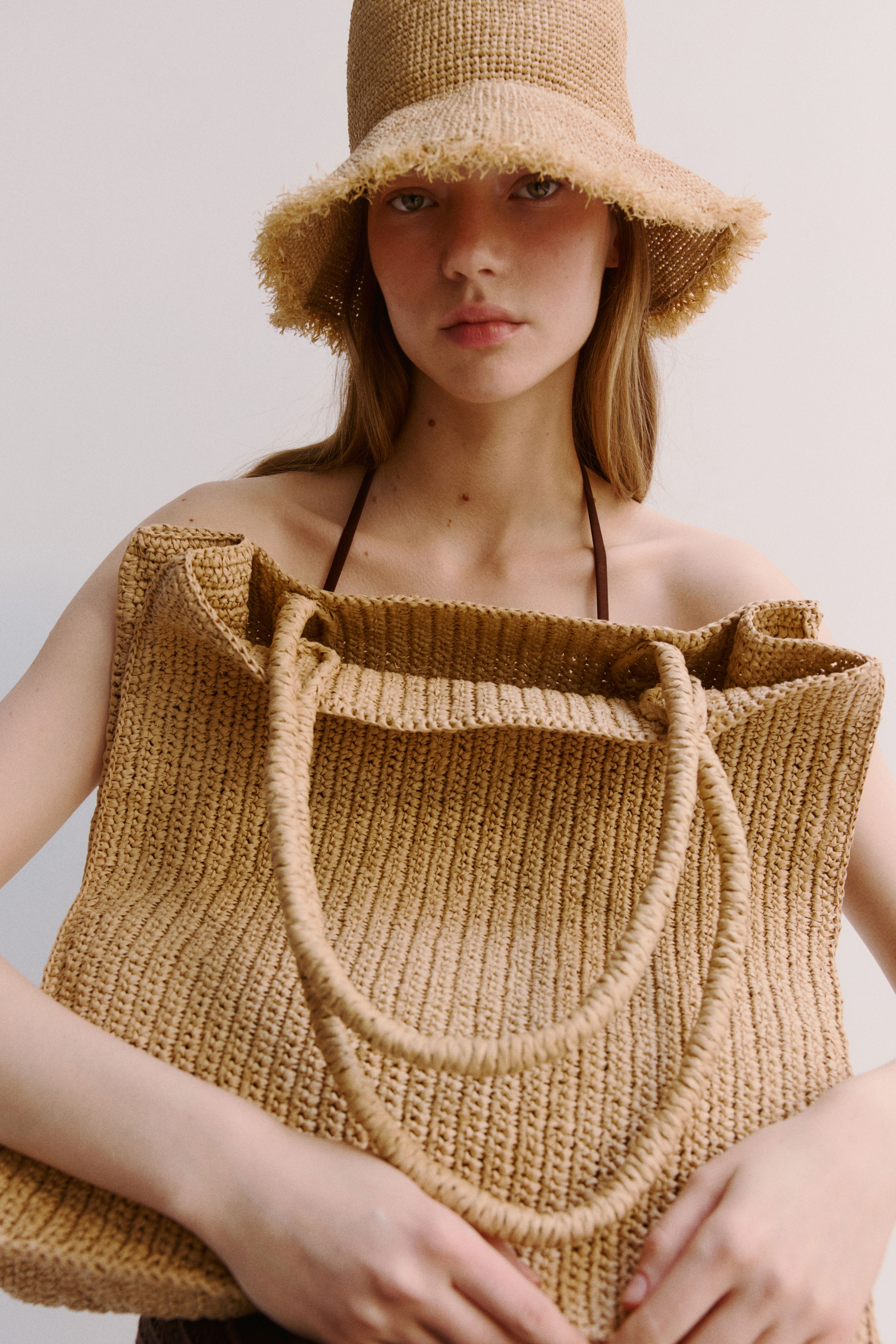스트로 버킷 모자 Straw bucket hat 1270338001