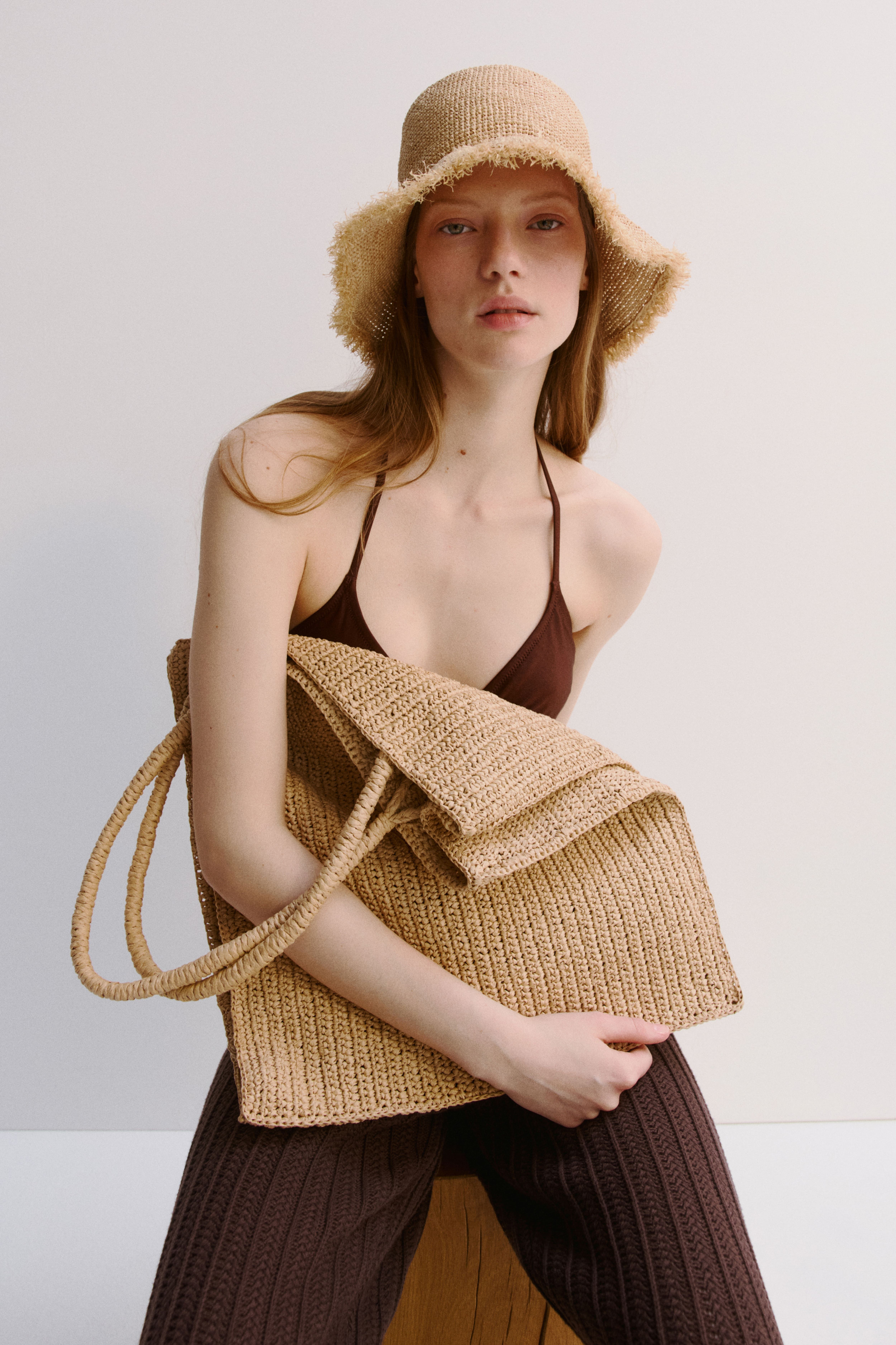 스트로 버킷 모자 Straw bucket hat 1270338001