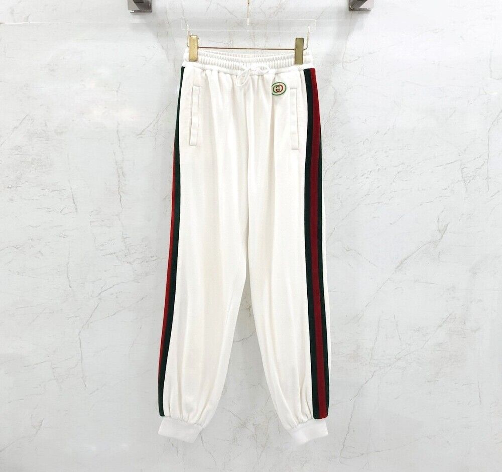 Gucci White Chevron Web Cotton Track Pants - Product Number