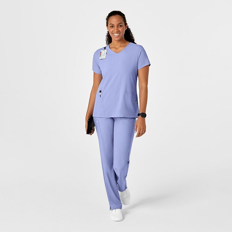 여성 랩 스크럽 탑 Women's W123 Y-Neck Wrap Scrub Top 20237736 Ceil blue