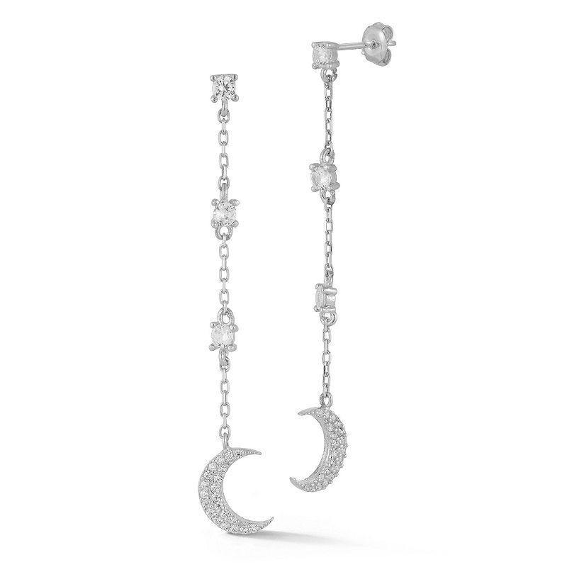 스털링 실버 파브 문 드롭 귀걸이 Sterling Silver Pave Moon Drop Earrings 21029801 Silver