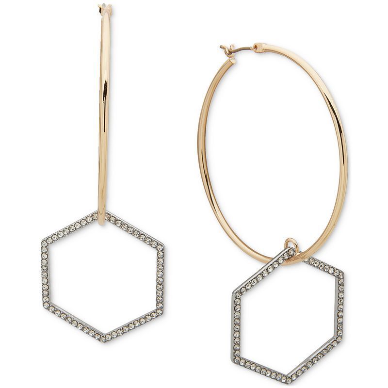 투톤 파브 참 후프 링 귀걸이 Two-Tone Pave Hexagon Charm Hoop Earrings 19105122 Crystal