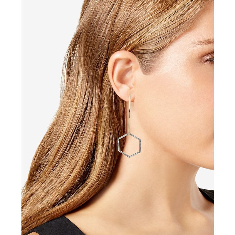 투톤 파브 참 후프 링 귀걸이 Two-Tone Pave Hexagon Charm Hoop Earrings 19105122 Crystal