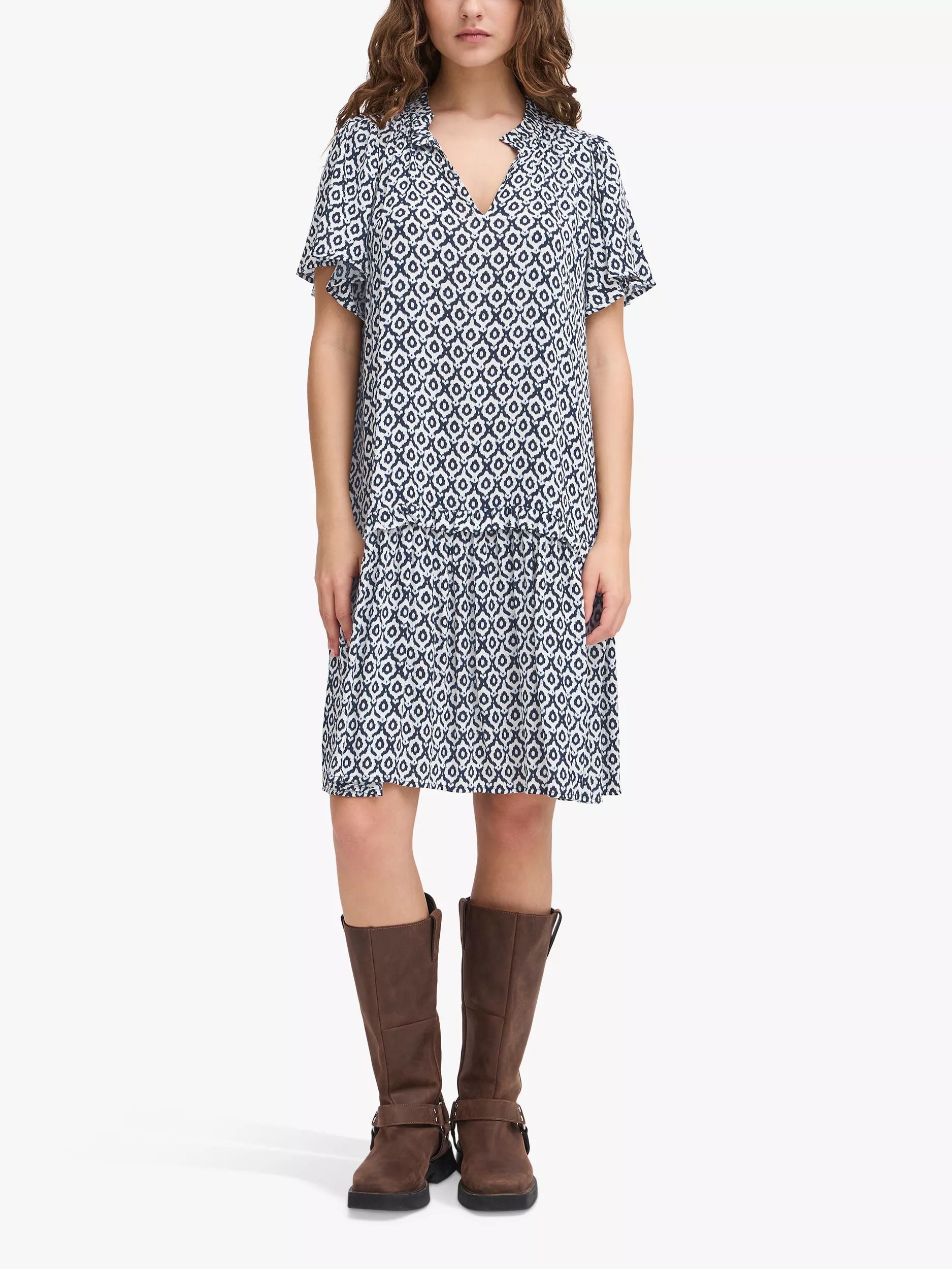 프린트 드레스 Marrakech Ikat Tile Print Smock Knee Length Dress, Total Eclipse/Multi 113536660