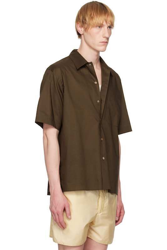 브라운 워시드 오픈 넥 카라 슬리브 셔츠 Brown Washed Finx Typewriter Open Collar Half Sleeved Shirt 17401291