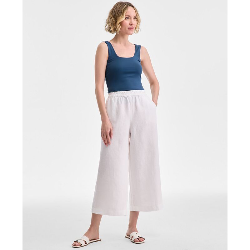 쁘띠 하이웨스트 린넨 팬츠 Petite High-Rise Linen Wide-Leg Pants, Exclusively at Macy's   20533206 Bright White