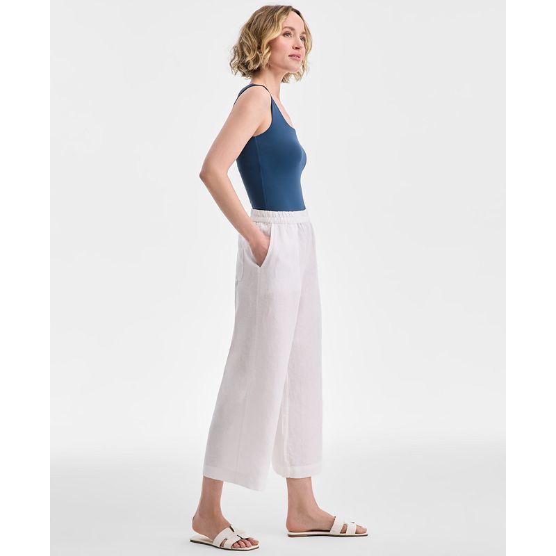쁘띠 하이웨스트 린넨 팬츠 Petite High-Rise Linen Wide-Leg Pants, Exclusively at Macy's   20533206 Bright White