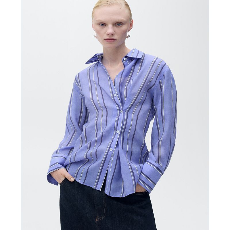 여성 스트라이프 셔츠 Women's Multi-Position Closure Striped Shirt 21928115 Blue