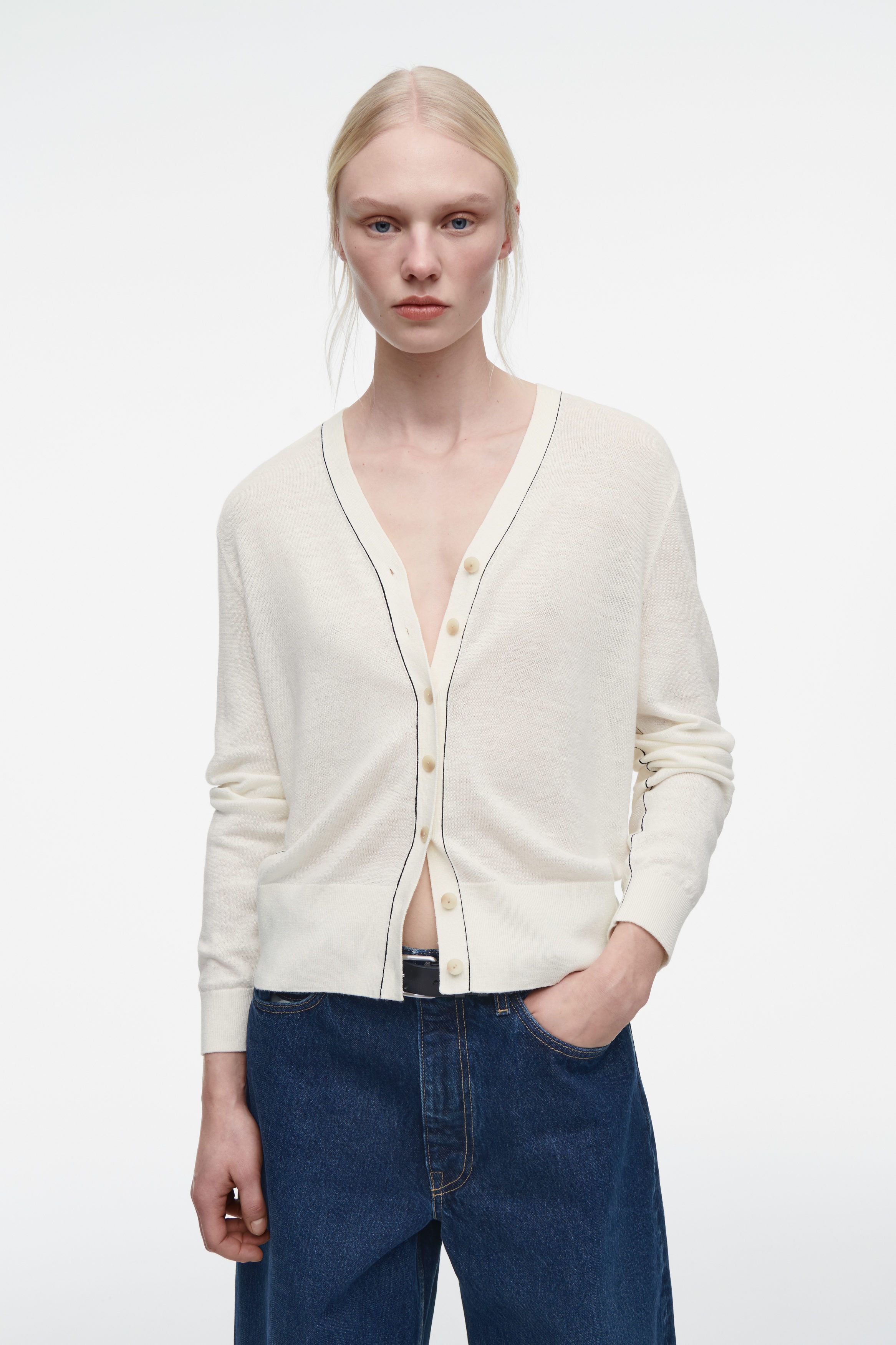 메리노 블렌드 브이넥 가디건 MERINO WOOL-LINEN BLEND V-NECK CARDIGAN 1267069002