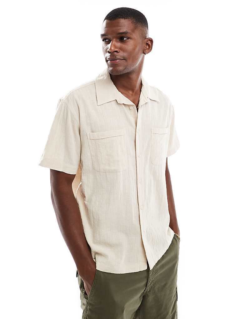 베이지 넥 카라 Kurzarmliges Freizeithemd in Beige mit Kragen 208507716Silberleinen