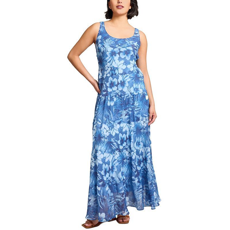 여성 프린팅 쉬폰 맥시 드레스 Women's Printed Chiffon Scoop-Neck Maxi Dress 21552688 Mystic Blue Multi