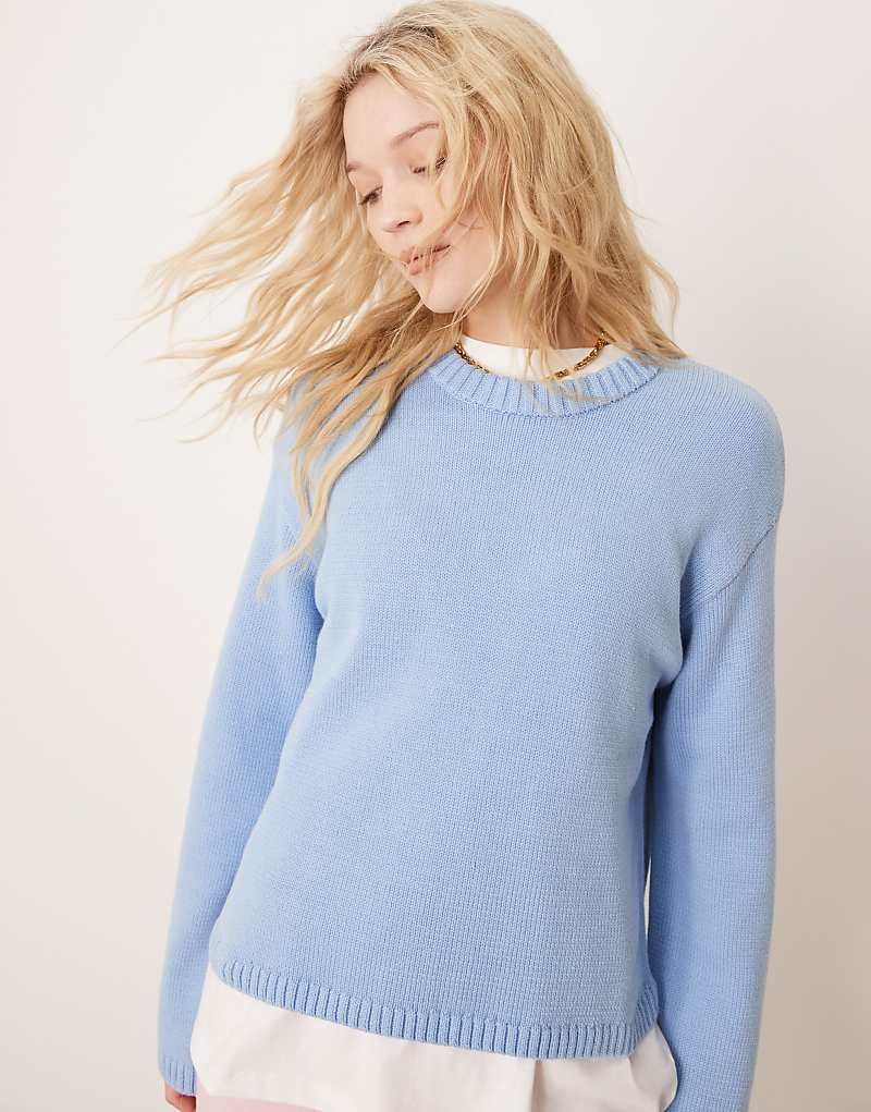 블루 Gina Tricot   Strick-Sweatshirt aus Baumwollmix in Blau mit Rundhalsausschnitt 207952459BLAU