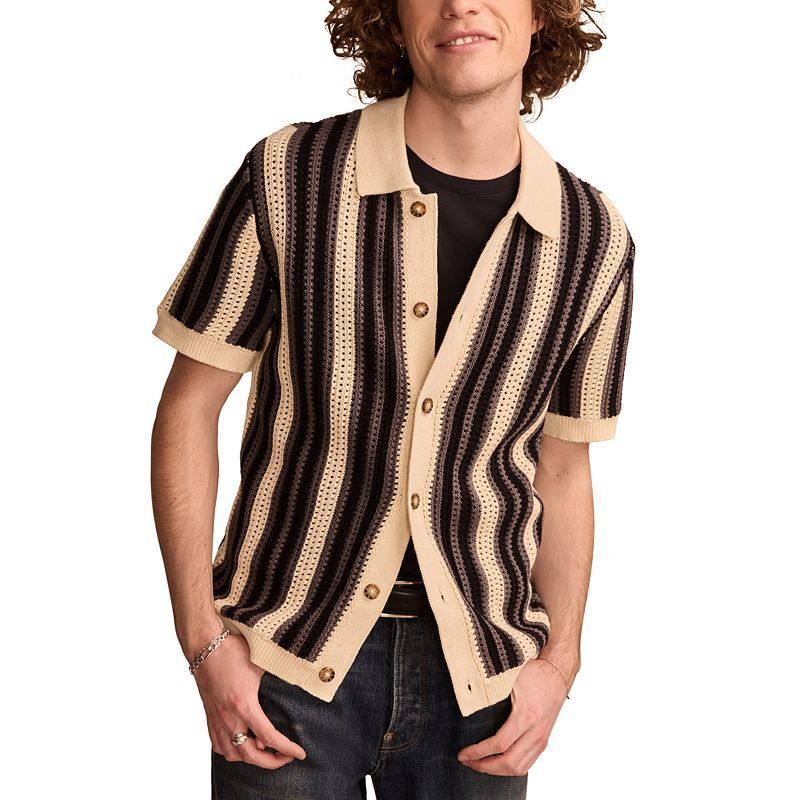 남성 숏 슬리브 스트라이프 가디건 스웨터 Men's Short Sleeve Striped Cardigan Sweater 21761393 Whitecap Gray