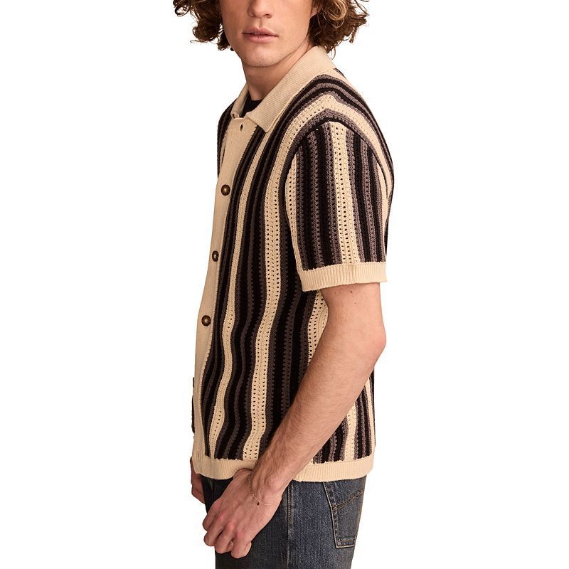 남성 숏 슬리브 스트라이프 가디건 스웨터 Men's Short Sleeve Striped Cardigan Sweater 21761393 Whitecap Gray