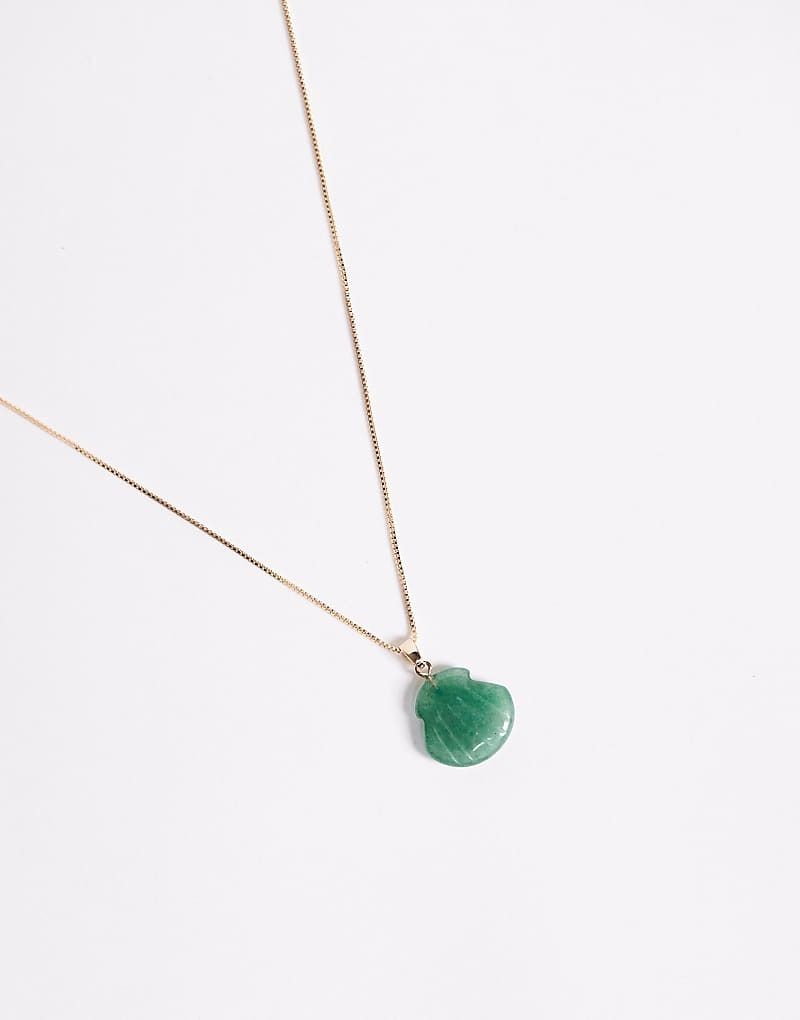 Goldfarbene Halskette mit grunem Halbedelstein-Anhanger im Muschel-Design 208395881GRÜN