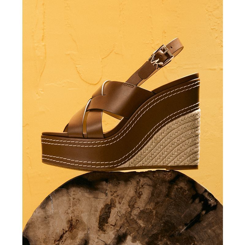 웨지 가죽 샌들 Nora Wedge Leather Sandals 19363420 Luggage