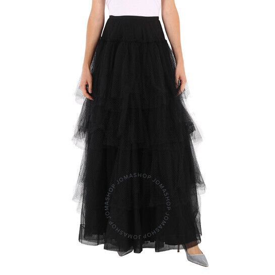 버버리 여성 블랙 튤 스커트 Burberry Ladies Skirts Runway Black Tulle Tiered Skirt 4548071