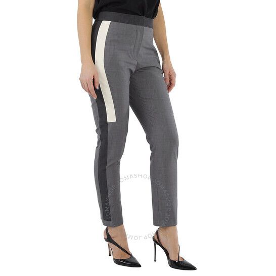 버버리 배색 스트라이프 크롭 울 바지 그레이 Burberry Contrast Stripe Crop Wool Trousers In Grey 8029059