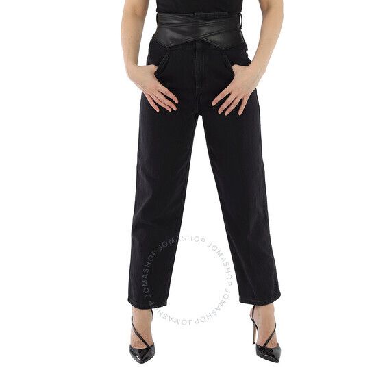여성 블랙 슬림핏 바지 Pinko Ladies Black Shelby Slim-fit Trousers, Waist Size 27" 1J10H2-Y647 Z99
