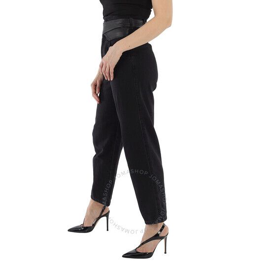 여성 블랙 슬림핏 바지 Pinko Ladies Black Shelby Slim-fit Trousers, Waist Size 27" 1J10H2-Y647 Z99