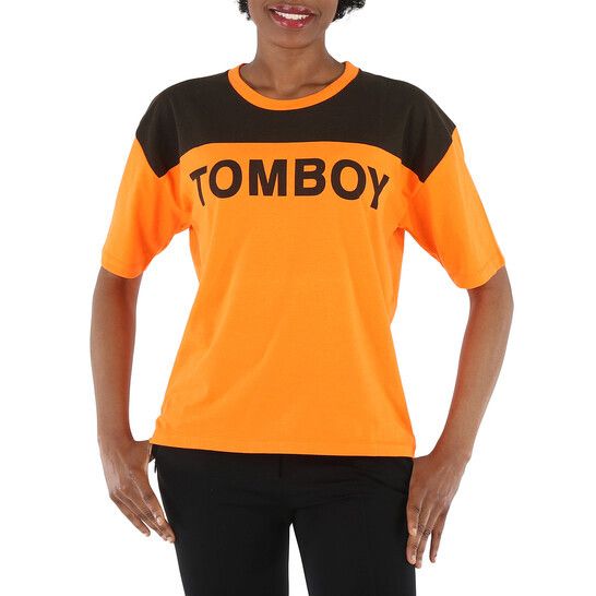여성 저지 티셔츠 Filles A Papa Ladies Orange/Black Jersey T-Shirt With Tomboy 12 - TOM-NEON ORANGE/BLAC