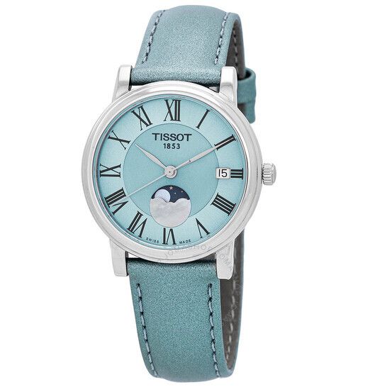 문 쿼츠 라이트 블루 다이얼 여성 시계 Tissot Carson Moon Phase Quartz Light Blue Dial Ladies Watch T122.223.16.353.00 T122.223.16.353.00