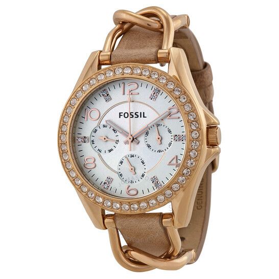 라일리 다이얼 가죽 여성 시계 Fossil Riley Multi-Function Sand Dial Bone Leather Ladies Watch ES3466 ES3466