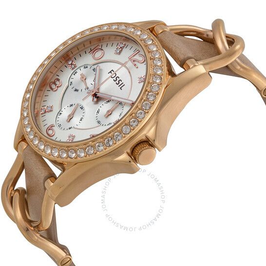 라일리 다이얼 가죽 여성 시계 Fossil Riley Multi-Function Sand Dial Bone Leather Ladies Watch ES3466 ES3466