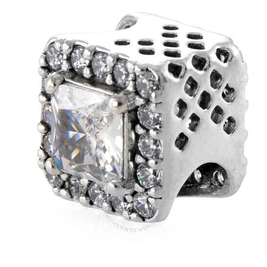 스퀘어 참 스털링 실버 Pandora Square Sparkle Halo Charm In Sterling Silver 796206CZ