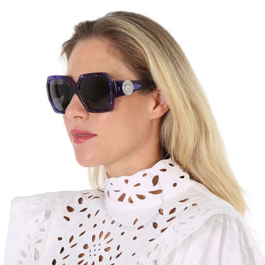 베르사체 다크 그레이 스퀘어 여성 선글라스 Versace Dark Grey Square Ladies Sunglasses VE4453 541987 56 VE4453 541987 56