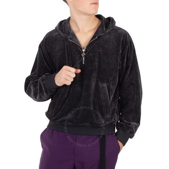 솔리드 그레이 벨루어 후디 브랜드 Solid Homme Grey Half-Zip Velour Hoodie, Brand Size 44 (US Size 34) S233TS06-721G