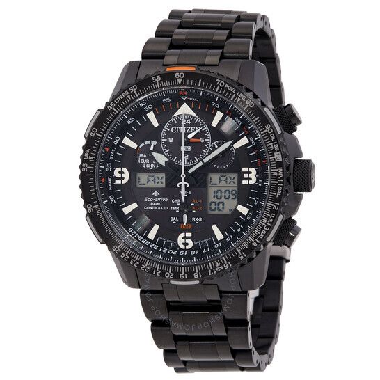 시티즌 퍼페츄얼 타임 크로노그라프 블랙 다이얼 남성 시계 Citizen Promaster Skyhawk A-T Perpetual Alarm World Time Chronograph Analog-Digital Black Dial Men's Watch JY8075-51E JY8075-51E