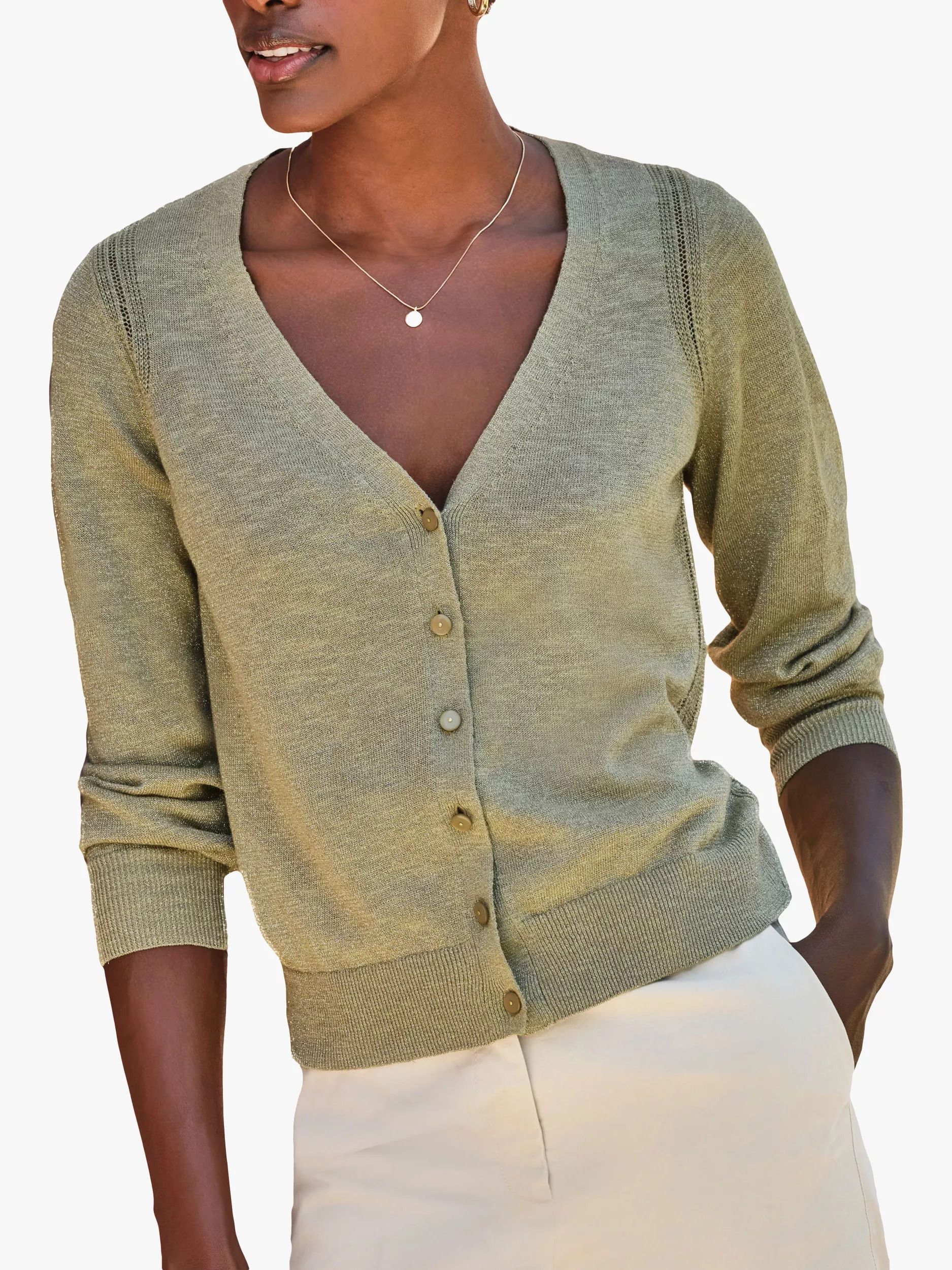 린넨 블렌드 가디건 카키 Linen Blend Sparkle Cardigan, Khaki 113586418