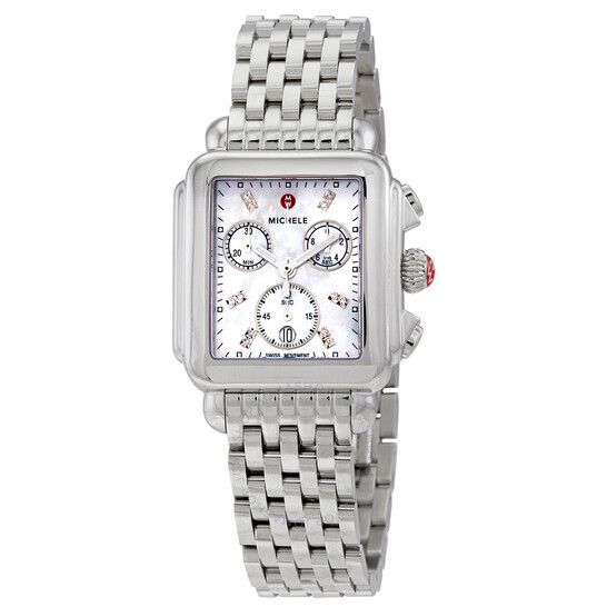 크로노그라프 쿼츠 다이아몬드 화이트 오브 진주 다이얼 여성 시계 Michele Deco Chronograph Quartz Diamond White Mother of Pearl Dial Ladies Watch MWW06A000778 MWW06A000778