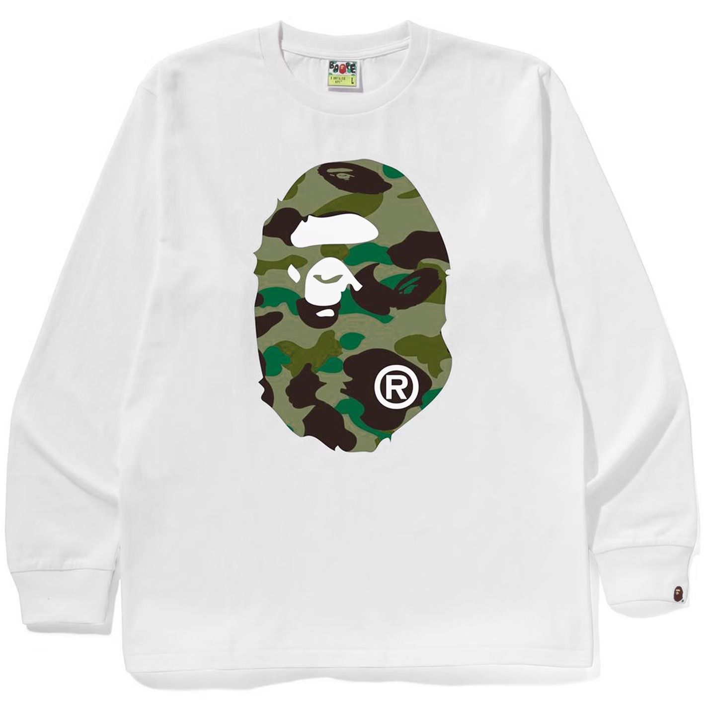 빅 헤드 롱 슬리브 티셔츠 1st Camo Big Ape Head Long Sleeve T-Shirt 587020 White Green