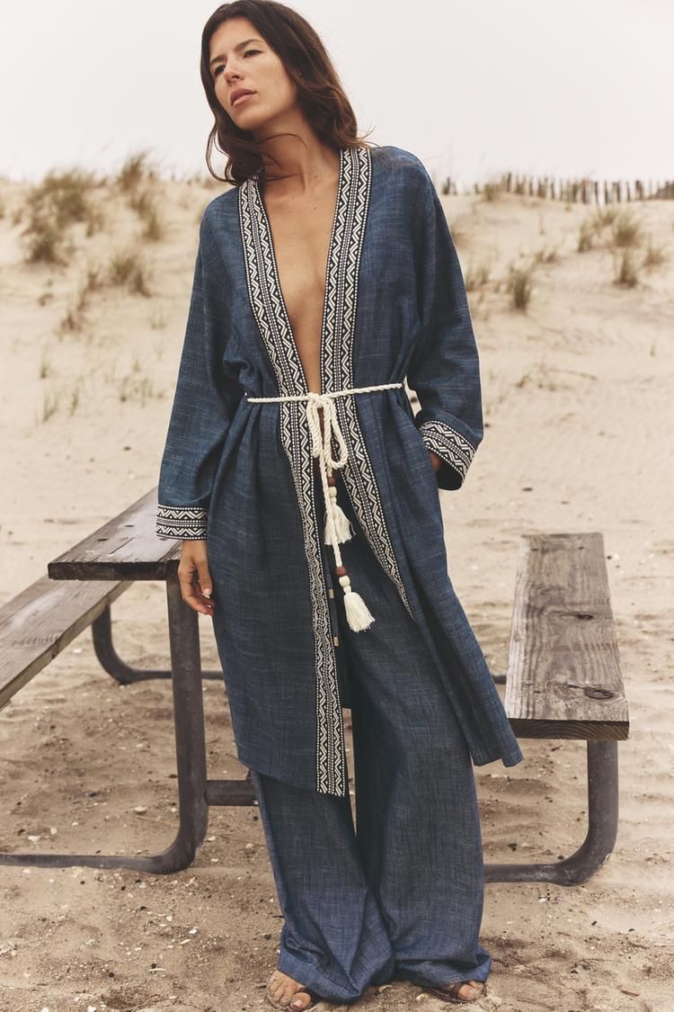 자수 기모노 벨트 EMBROIDERED KIMONO WITH BELT 429753910