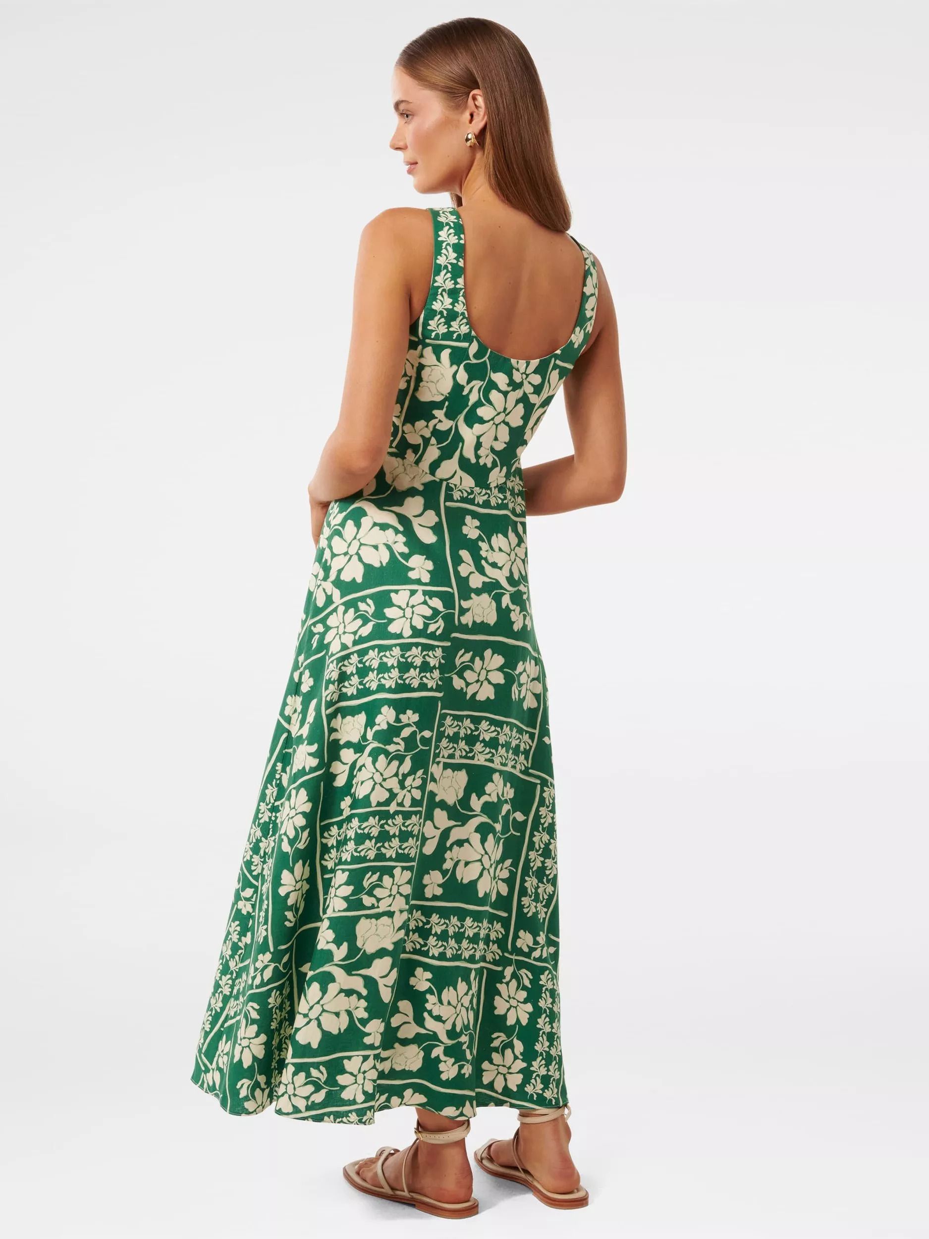 스퀘어 넥 린넨 미디 드레스 롤라 그린 Tori Square Neck Linen Midi Dress, Lola Stencil Green 113667279