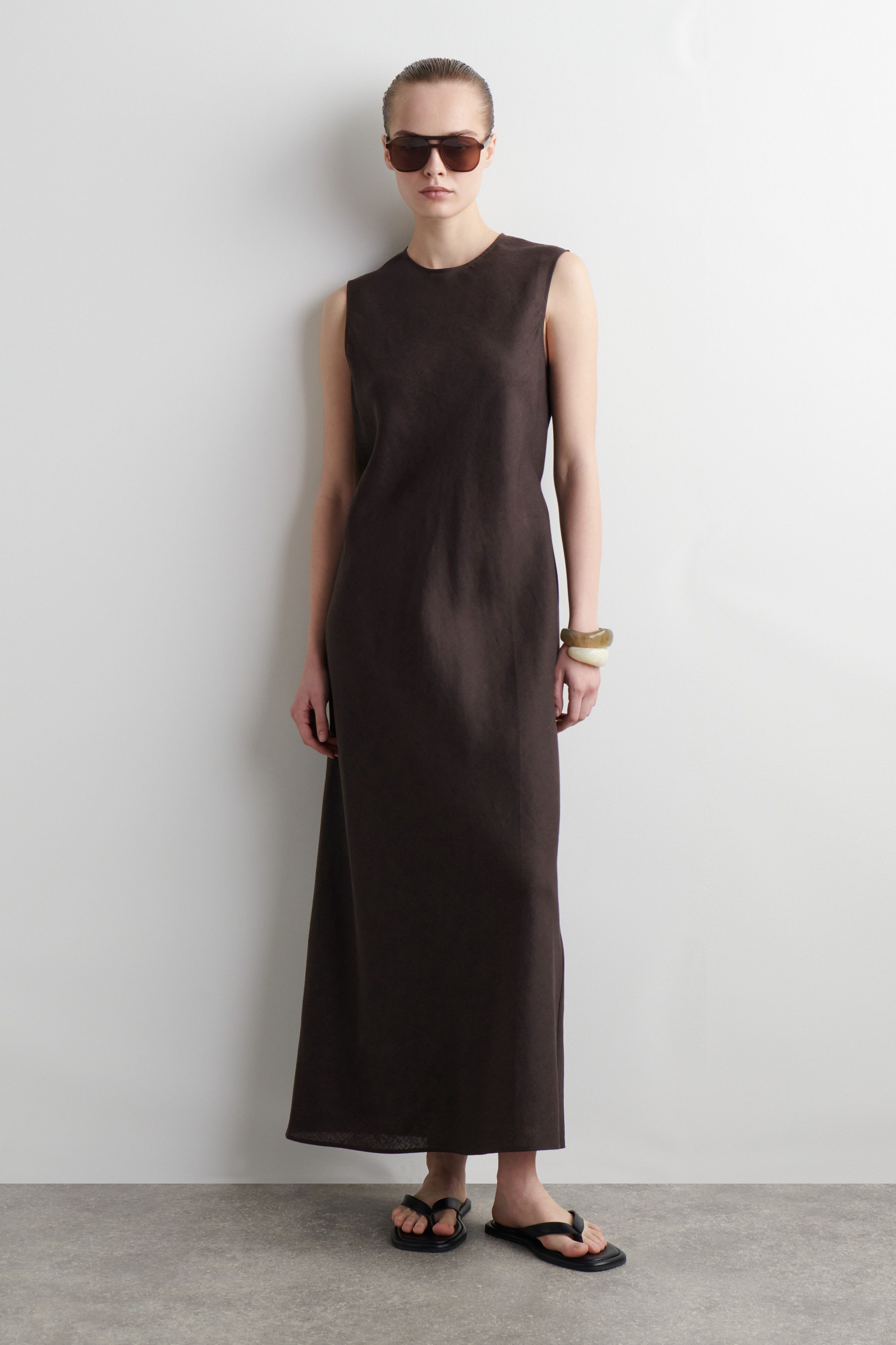 미디 드레스 BIAS-CUT LINEN-BLEND MIDI DRESS 1271954001