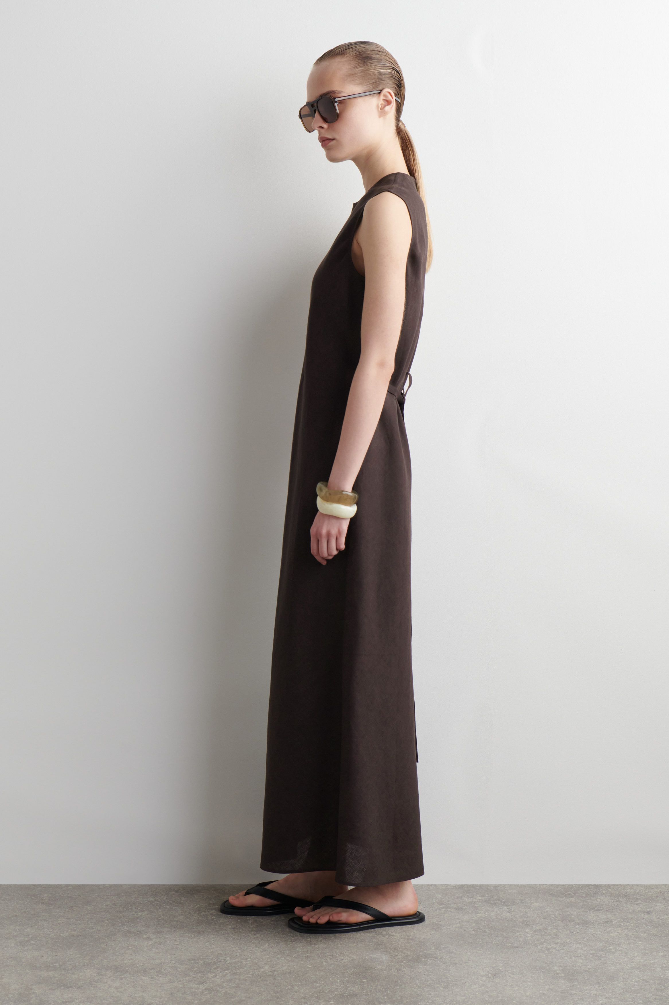 미디 드레스 BIAS-CUT LINEN-BLEND MIDI DRESS 1271954001