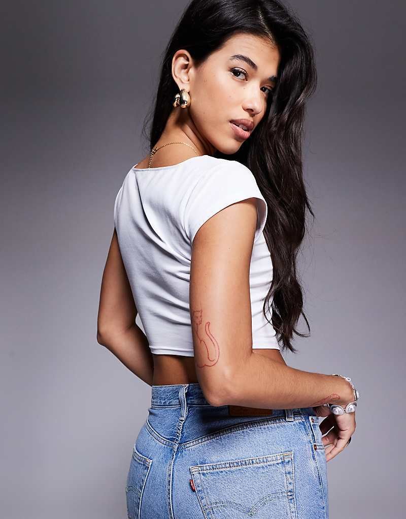 화이트 Regal   Cropped-T-Shirt in Weiß mit eckigem Ausschnitt 207623267WEISS
