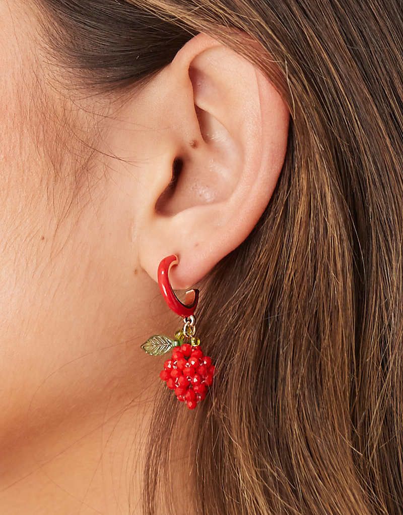 레드 Creolen in Rot mit kleinen Perlen in Erdbeeroptik 208476882ROT