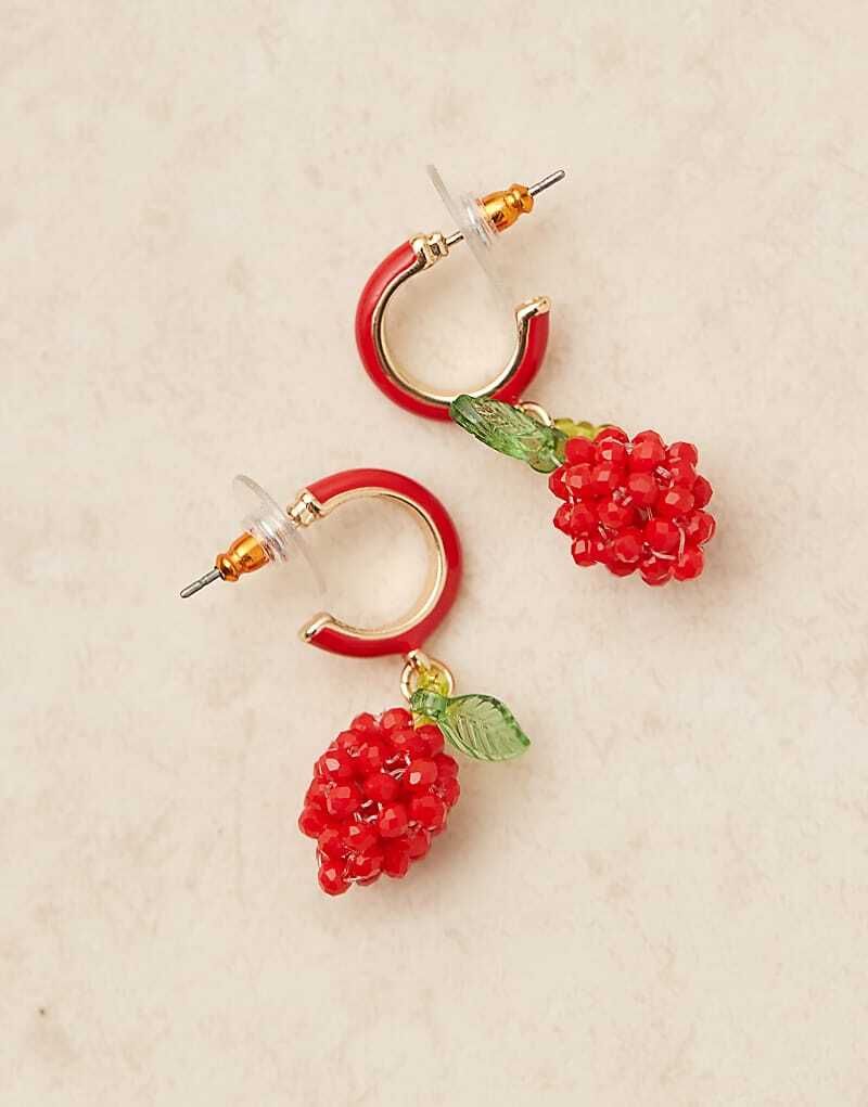 레드 Creolen in Rot mit kleinen Perlen in Erdbeeroptik 208476882ROT