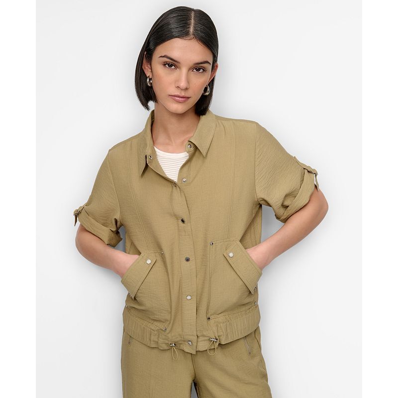 여성 반팔 자켓 Women's Snap-Front Roll-Tab Short-Sleeve Jacket 21499328 Pale Moss